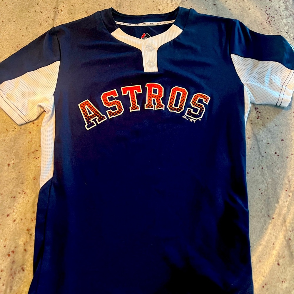Majestic Blue and White Astros Baseball Jersey - Size Youth Medium